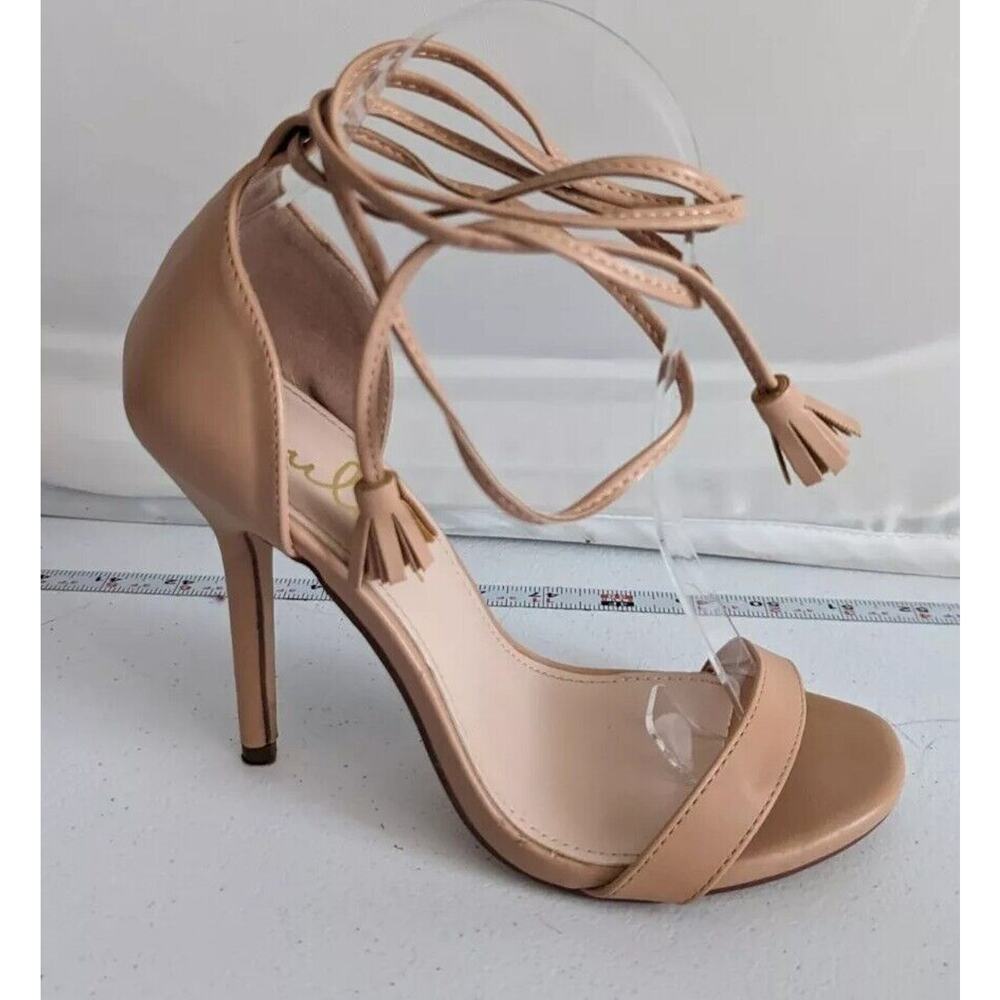 Lulus Womens‎ Bone Nude Ankle Strap Tie Around Ankle Stiletto Heels Size 6.5